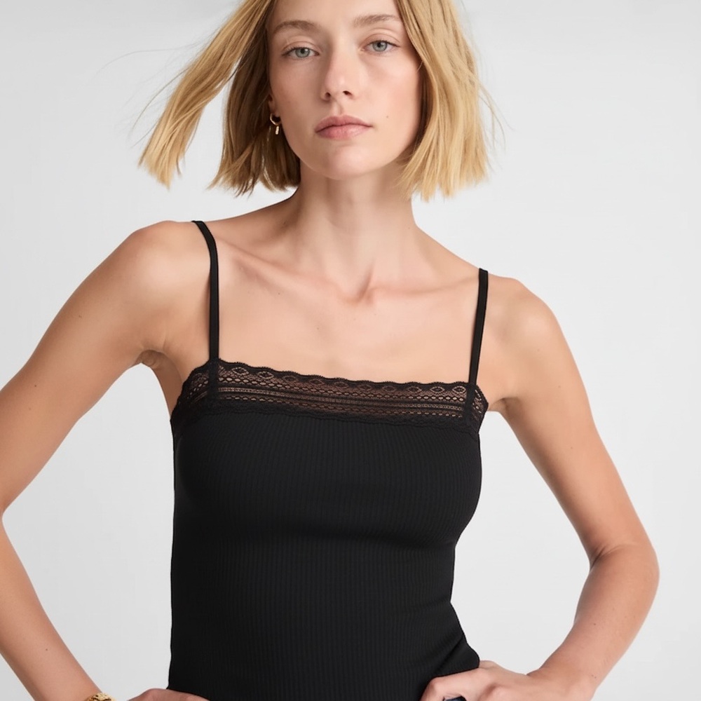 NWT! Madewell - Lace-Trim Square-Neck Tank - Black - Size Extra Large (XL)